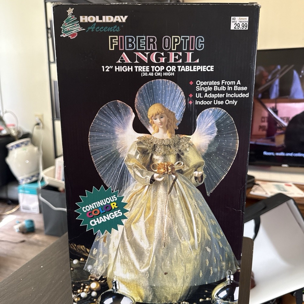 Vintage Fiber Optic Angel Holiday Accents Tree Top Tabletop 12" Works